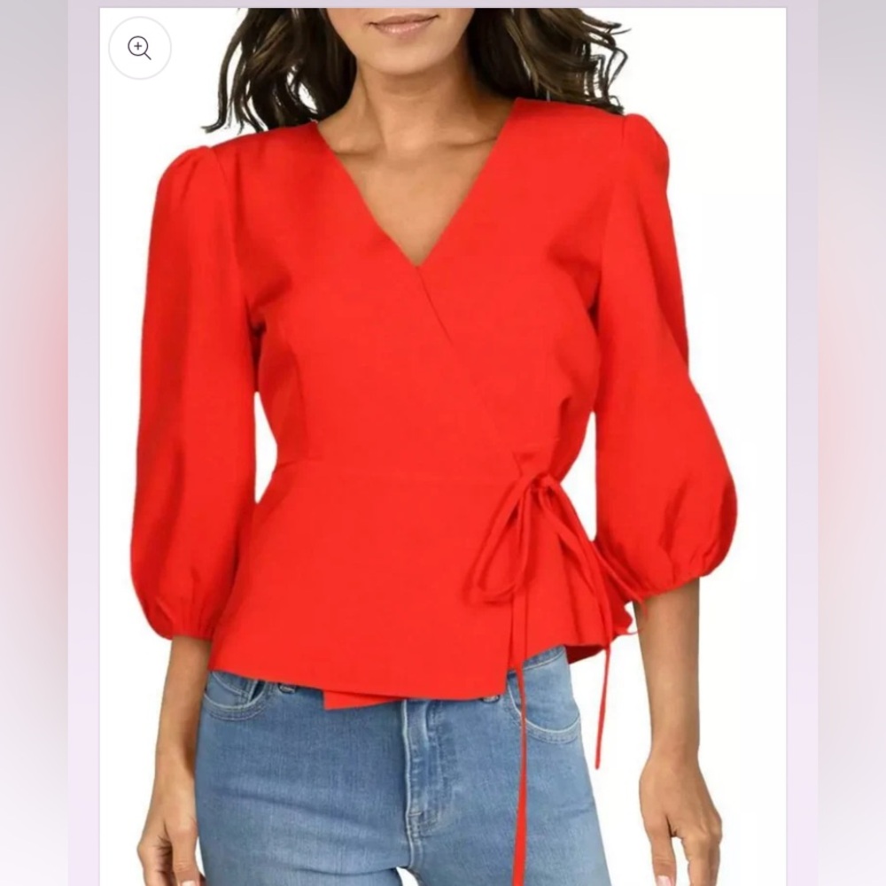 GRACIA - Peplum Wrap, Puff Sleeve Top NWT Sz. L